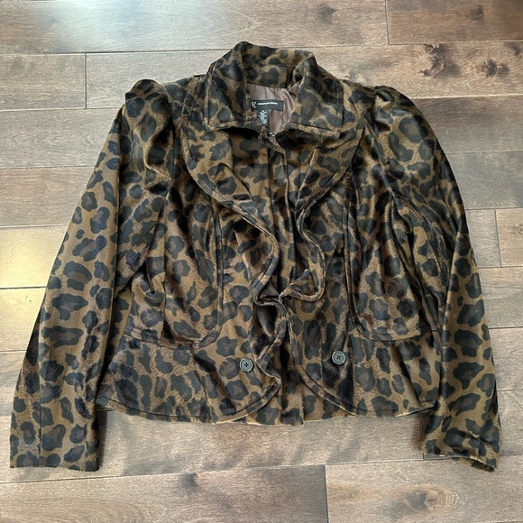 INC International Concepts Ruffle Leopard Print Jacket Zipper Coat - Picture 6 of 13